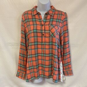 Matilda Jane Flannel Small Button Half Up Blouse Shirt Plaid Women’s